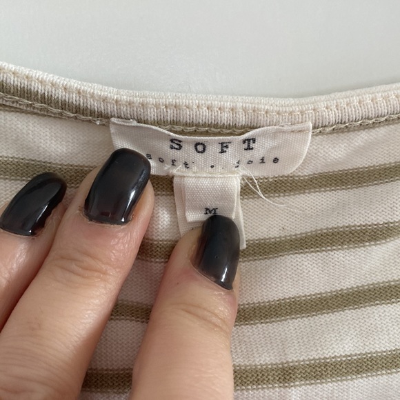 SOFT JOIE French terry heave cap dolman sleeve tee tank top stripes M - Picture 2 of 7